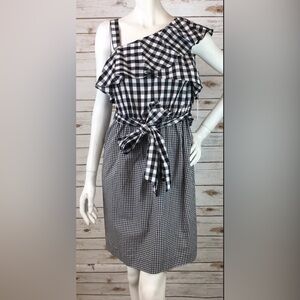 Calvin Klein Cold Shoulder Dress Womens 14 Buffalo Check Belted Cotton/Poly NEW